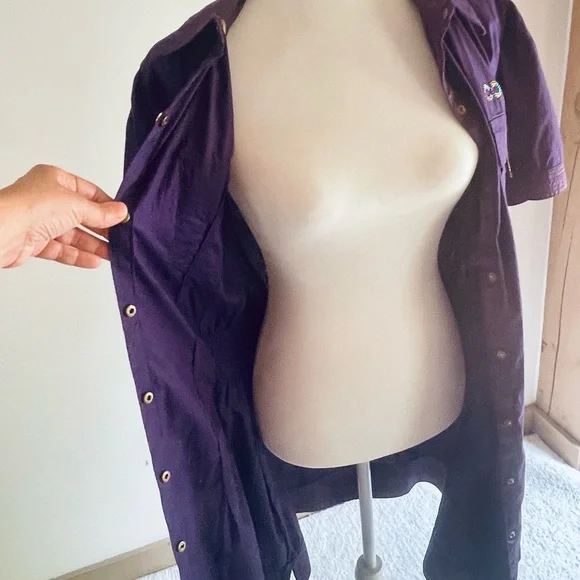 Coogi Purple Snap Front Rhinestone Embellished Belted Shirt Dress sz 1X NEW - Picture 8 of 12